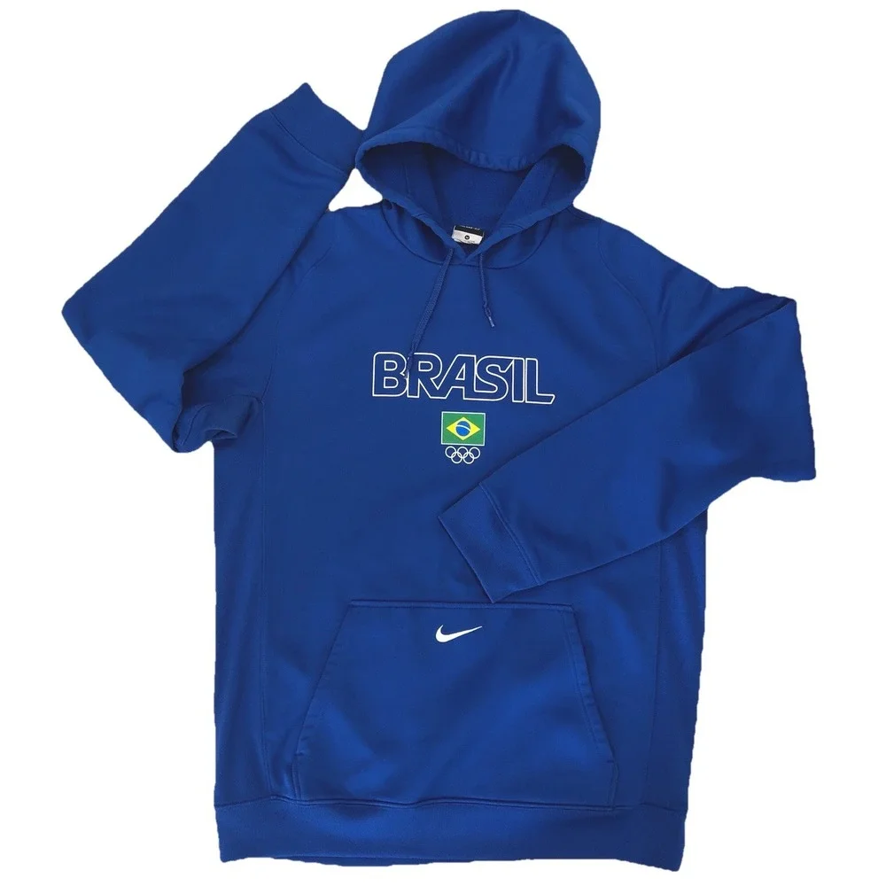 Nike Therma Fit Brasil Brazil Olympic Hoodie Blue Mens M Soccer‎ Sweatshirt